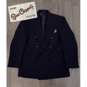 VTG Gino Cappelli Men's Black Double Breasted Sports Coat Blazer Jacket Size 42R